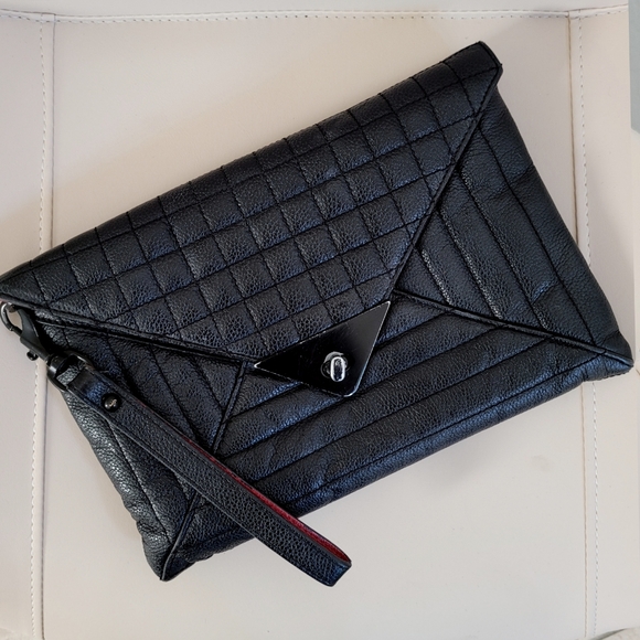 L.A.M.B. Clutch Black Leather Envelope Bag Wristlet Quilted